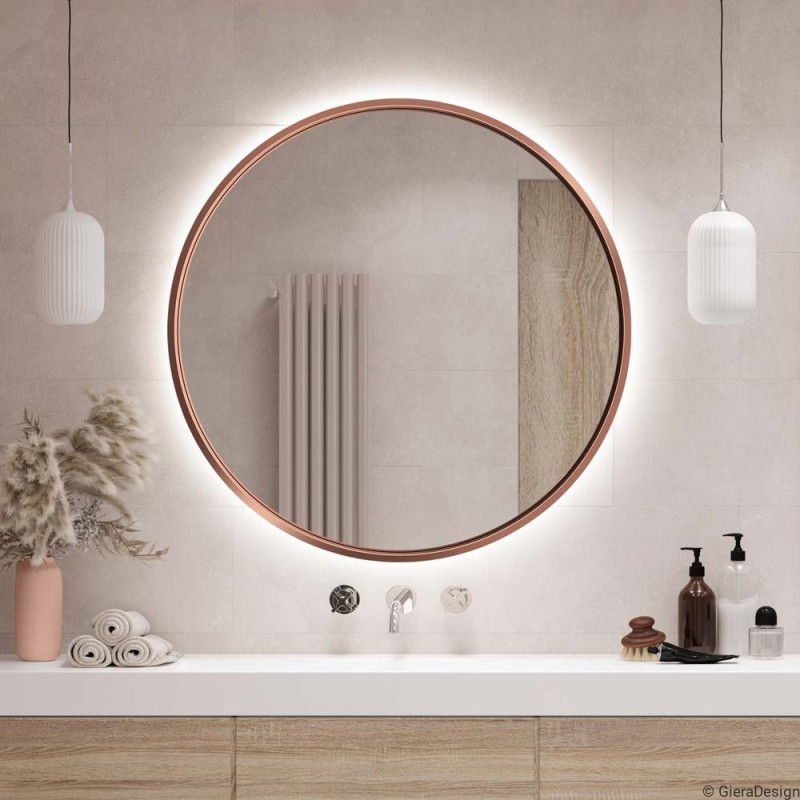 Specchio Bagno Rotondo LED Cornice Rame