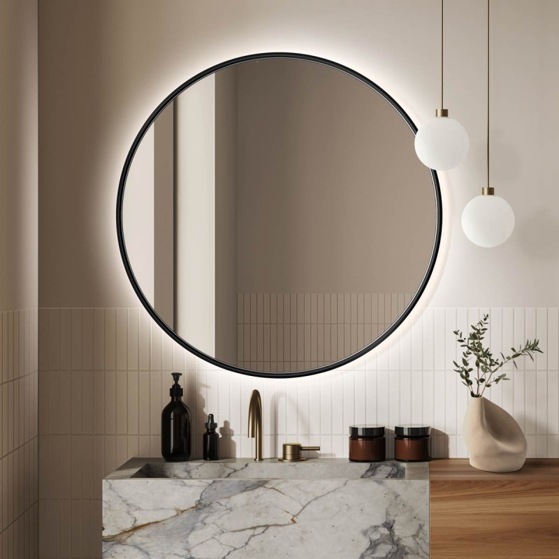 Specchio Retroilluminato Rotondo Bagno Cornice Nera