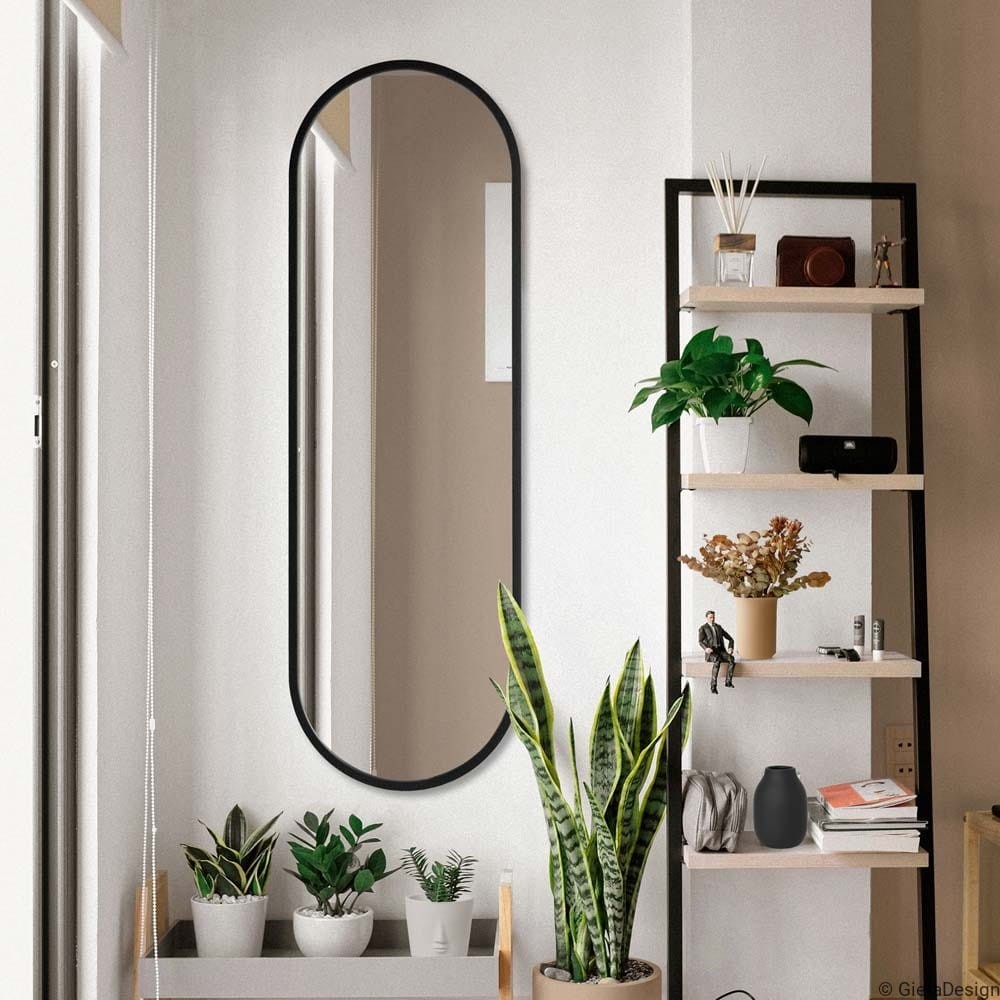Specchio Decorativo A Muro Super Cool Creations A Forma Di Fiore Di Loto, Cornice Nera Acrilico, Moderno, 58 Cm